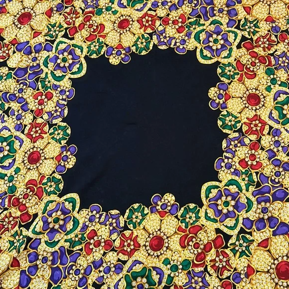 Chanel Black, Red, Purple, & Green Silk Vintage Jewel Flower Scarf! - Picture 2 of 6